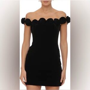Avec Les Filles Black Velvet Rosette Mini Cocktail Dress | 8